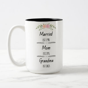 Personlig Mamma Grandma Est Anpassningsbar Year Två-Tonad Mugg