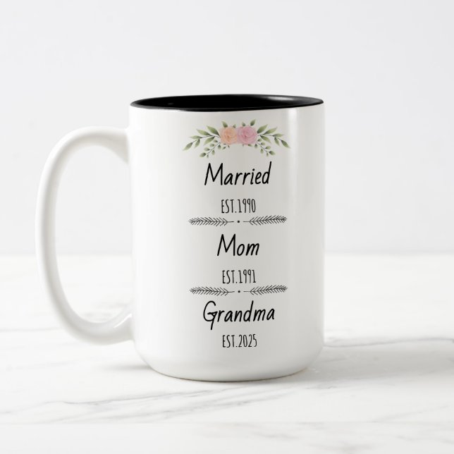 Personlig Mamma Grandma Est Anpassningsbar Year Två-Tonad Mugg (Vänster)