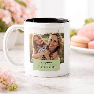 Personlig mamma jag älskar dig foto salvia grön Två-Tonad mugg