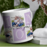 Personlig Mamma Kärlek 7 Fotokollage Kaffemugg<br><div class="desc">Fira mamma med en tidslängd och elegant som är så speciell som hon är! Det här fotokollaget mugg spådomar ut "MAMMA" i mjuka pastellblock och ger dina favoritfamiljestunder en utmärkt ram. Det delikata "We kärlek you!"-manuset tillför en hjärtfull beröring, skapar den perfekten för hennes morgonkaffe eller kvällsteé. Den här designen...</div>