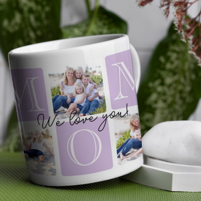 Personlig Mamma Kärlek 7 Fotokollage Kaffemugg (Celebrate mom with a timeless and elegant design that’s as special as she is!)