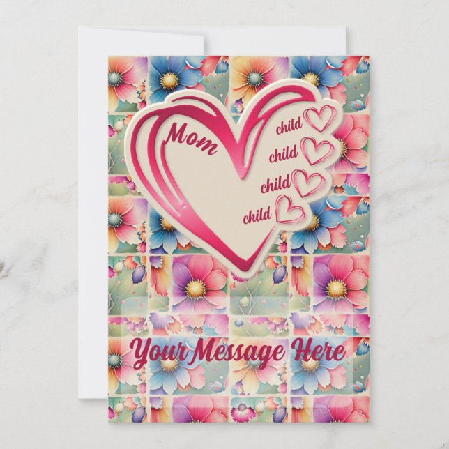 Personlig Mamma Kids Blommigt Mors dag Julkort (Framsida)