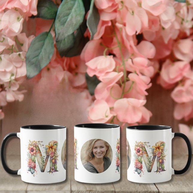 Personlig MAMMA Mors dag blomfoto Mugg (Personalised MOM Mothers Day flower Photo Mug)