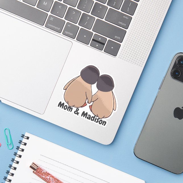 Personlig mamma och dotter söt pingvin dekal (Laptop med iPhone)