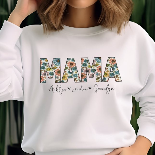 Personlig Mamma Retro W/ Kids Namn Mors dag T Shirt (Skapare uppladdad)