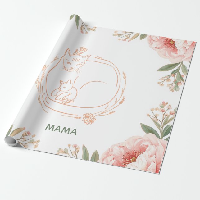 Personlig Mammapuss & Kittel Blommig Mors Dag Presentpapper (Utrullad)