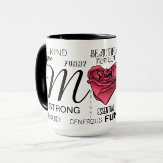 Personlig Mammas med hjärta ros och typografi Mugg