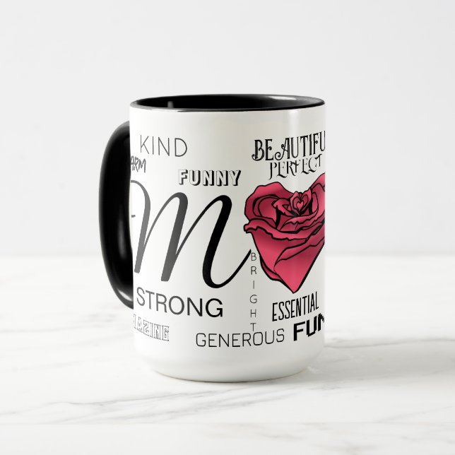Personlig Mammas med hjärta ros och typografi Mugg (Framsida vänster)