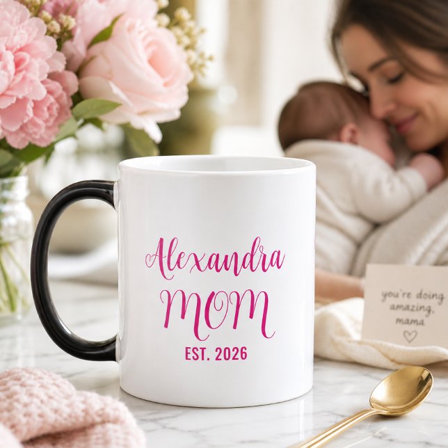 Personlig mammas namn etablerat rosa skript  magisk mugg (Skapare uppladdad)