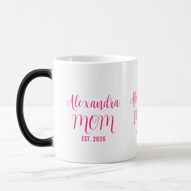 Personlig mammas namn etablerat rosa skript  magisk mugg (Vänster)