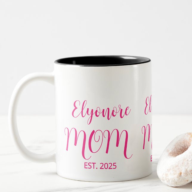 Personlig mammas namn etablerat rosa skript  Två-Tonad mugg (Skapare uppladdad)