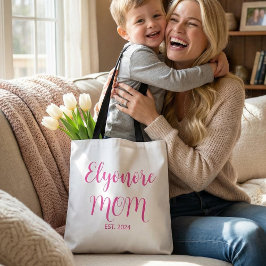 Personlig mammas namn etableringsdatum Rosa skrift Tygkasse