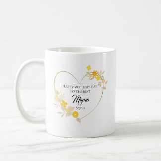 Personlig Mammas Namn Mors Dag Blommig Hjarta Kaffemugg