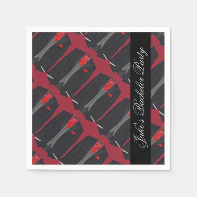 Personlig Manar Black Kostym & Red Tie Napkins Pappersservett (Framsidan)