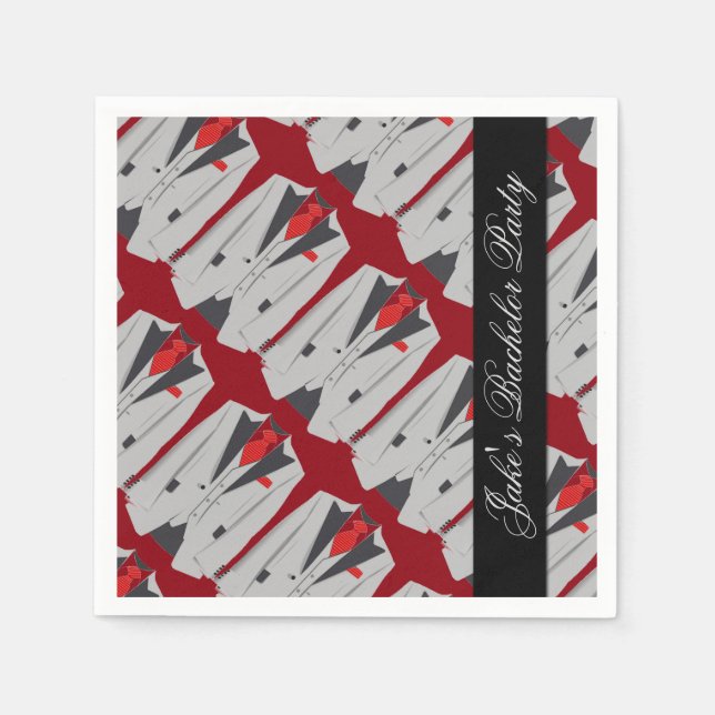 Personlig Manar Grått Kostym & Red Tie Napkins Pappersservett (Framsidan)