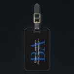 Personlig Manar Monogram Bagagebricka<br><div class="desc">Elegantens svarta,  blå och vita bagagemärke. Utformning av trendig initialer monogram i brev med versaler och ditt namn tryckt ovanpå monogrammet i modernt elegant. Perfekt för pappa,  far,  farbror,  make,  bror,  farfar osv.</div>
