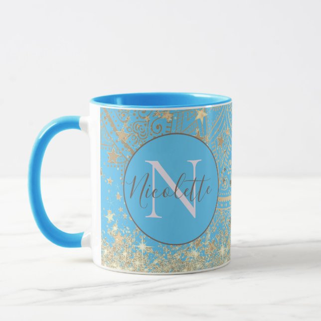 Personlig Mandala med Guld Stars Monogram Mugg (Vänster)