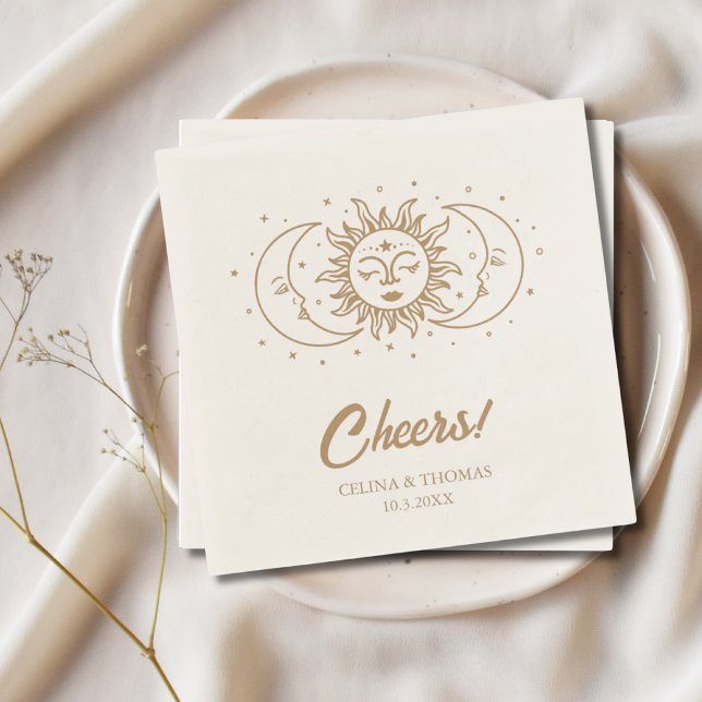 Personlig Måne Celestial Guld Bröllop Napkins Pappersservett (Personalized Moon Celestial Gold Wedding Napkins
)