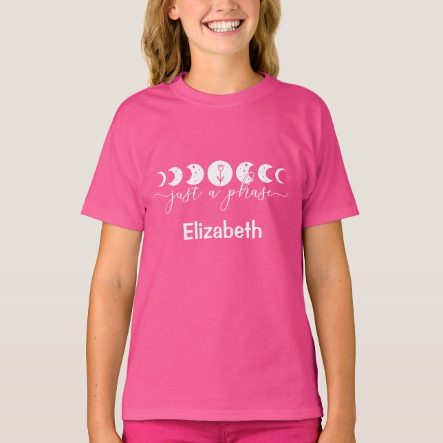 Personlig Måne - endast en Rosa i fas T Shirt (Framsida)