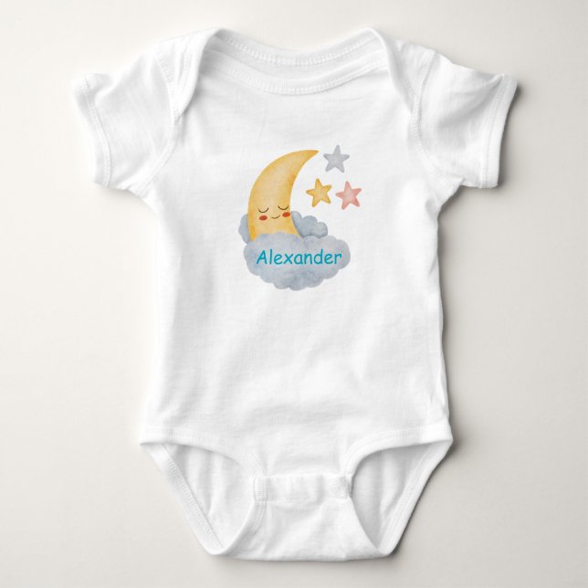 Personlig måne- och stjärnbabydräkt t shirt (Framsida)
