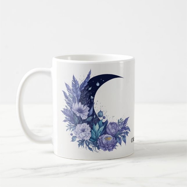 Personlig Måne Watercolor Celestial Lila Kaffemugg (Vänster)