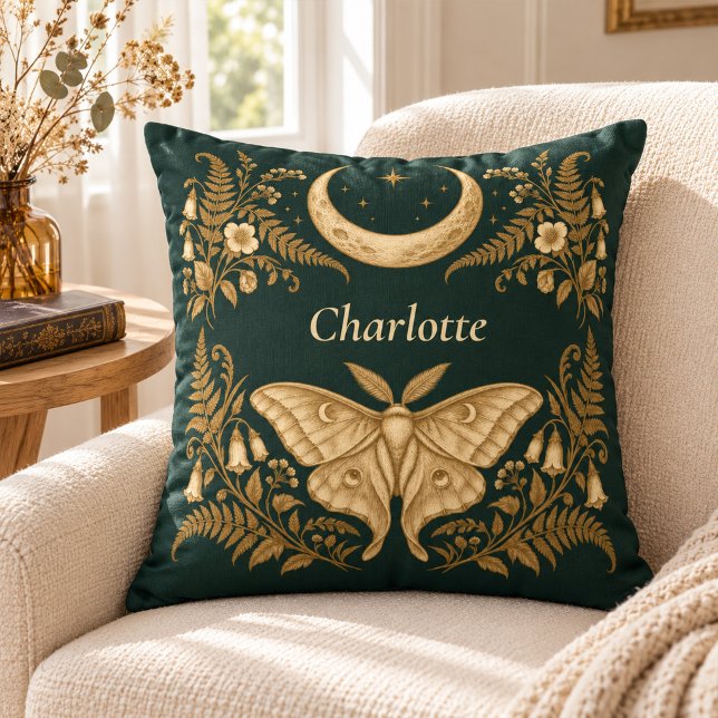 Personlig Månmoths Botanisk Häx Kudd Kudde (Personalized Moon Moth Botanical Witch Pillow)