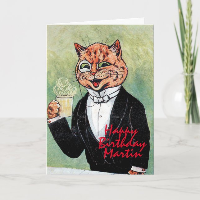 Personlig Man's Louis Wain Cat Birthday Card Kort (Framsida)