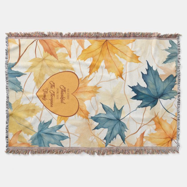 Personlig Maple Löv Thanksgiving Heart Filt (Framsidan)