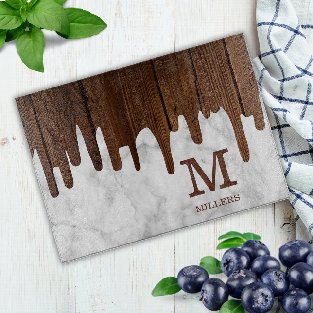 Personlig Marble and Wood Family Namn Monogram (Skapare uppladdad)