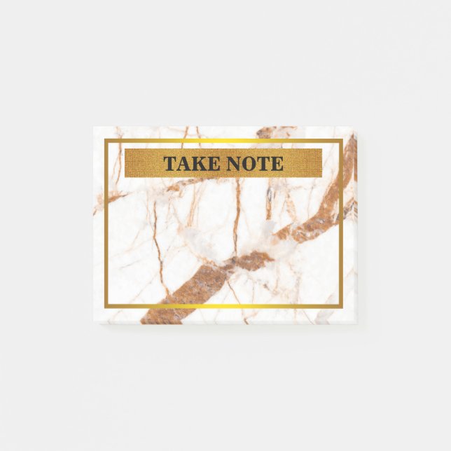 Personlig Marble Anteckning med guld gräns Post-it Block (Framsida)