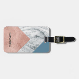 Personlig Marble Faux Ro Guld Blue Bagagebricka