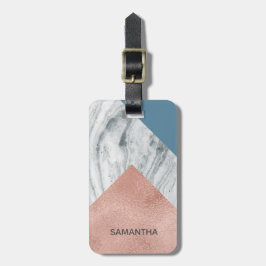 Personlig Marble Faux Ro Guld Blue Bagagebricka