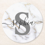 Personlig Marble Monogram Anpassningsbar Text Mode Underlägg Papper Rund<br><div class="desc">Personlig Marble Monogram Anpassningsbar Text Modern</div>
