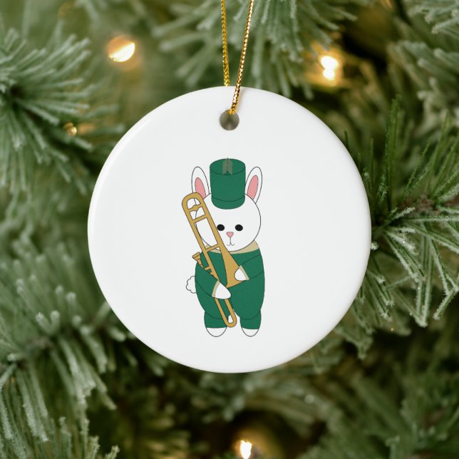 Personlig Marching Bunny Trombon Grön Guld Julgransprydnad Keramik (Träd)