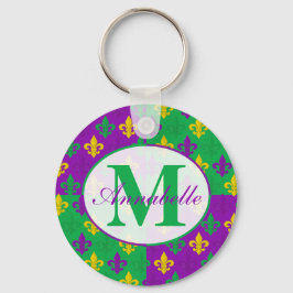 Personlig Mardi Gras Fleur de Lis Mönster Nyckelring