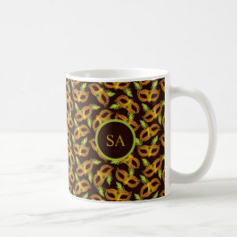 Personlig Mardi Gras Golden Mask Grönt Feathers Kaffemugg