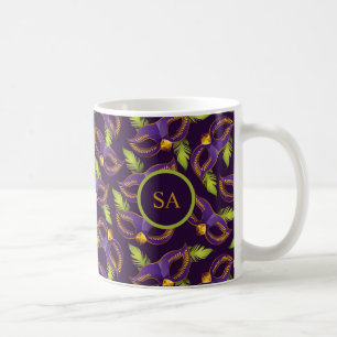 Personlig Mardi Gras Guld Grönt Lila Mask Kaffemugg