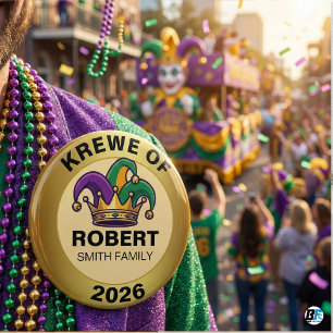 Personlig Mardi Gras Krewe Familje Narrhatt Knapp