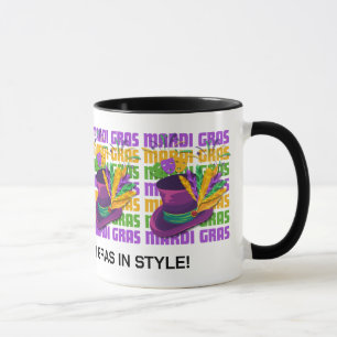 Personlig MARDI GRAS Top hat Feathers Mugg