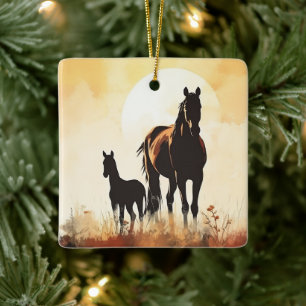 Personlig Mare, Foal Baby 1st jul Horse Julgransprydnad Keramik