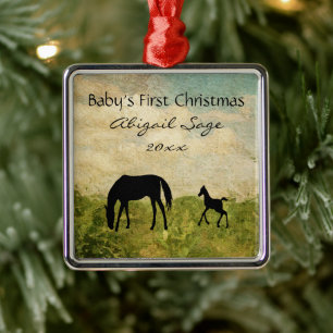 Personlig Mare Foal Horse Baby 1 jul Julgransprydnad Metall
