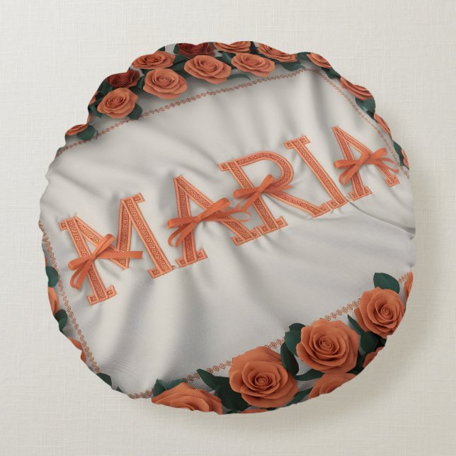 Personlig Maria med Orange Ro Rund Kudde (Framsidan)