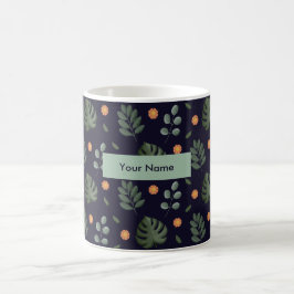 Personlig marinblå botanisk blomkrukka kaffemugg