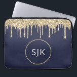 Personlig marinblå Glitter-monogram för marinflott Laptop Fodral<br><div class="desc">Personlig Guld och marinblå Faux Glitter och Gnistra Elegant Monogrammed Initialer Fodral. Fodral kan anpassas så att det omfattar ditt första och första namn.</div>