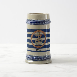 Personlig marinblå randig ankar 1 stein sejdel