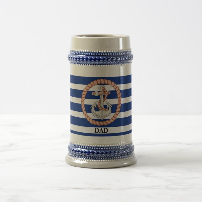 Personlig marinblå randig ankar 1 stein sejdel (Center)