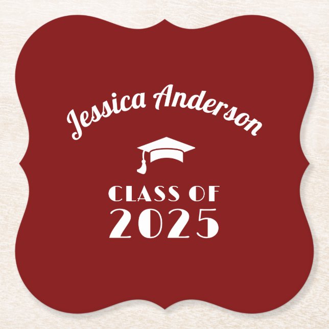 Personlig Maroon och Vit Examen  Underlägg Papper (Framsida)