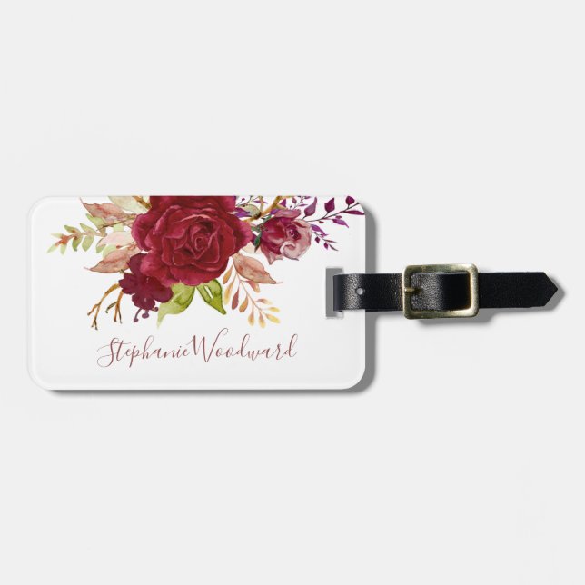 Personlig Marsala Bouquet Blommigt Script Bagagebricka (Horisontell Framsida)