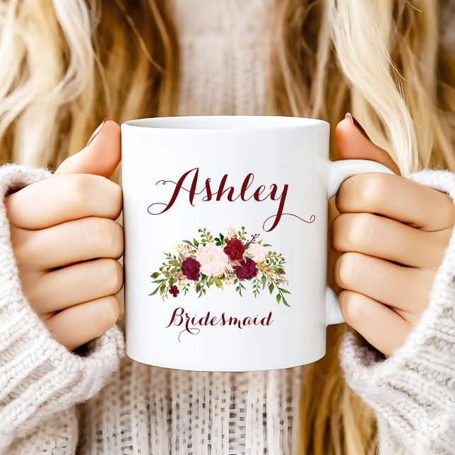 Personlig Marsala Rosa Blommigt Bridesmaid Kaffemugg (Skapare uppladdad)