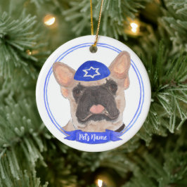 Personlig Mask Frenchie Hanukkah Julgransprydnad Keramik